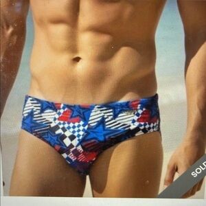 Speedo Blue Red White Patterned Men's Swim Briefs